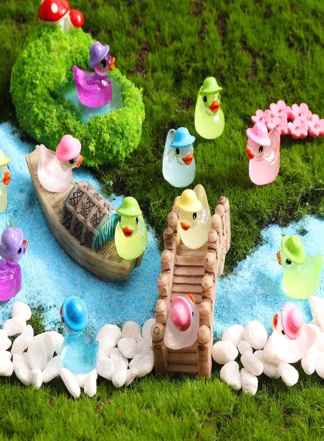 VICROIC 100 PCS Luminous Mini Resin Ducks, Tiny Miniature Duck Figures Wearing Hat Glow in The Dark for Dollhouse, Garden, Micro Landscape, Home Outdoor Party, Aquarium Decor - Image 5